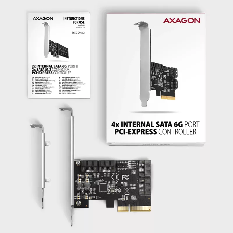 Kontroler PCIe Axagon PCES-SA4X4 - 4x wewnętrzne porty SATA 6G, ASM1164, SP i LP