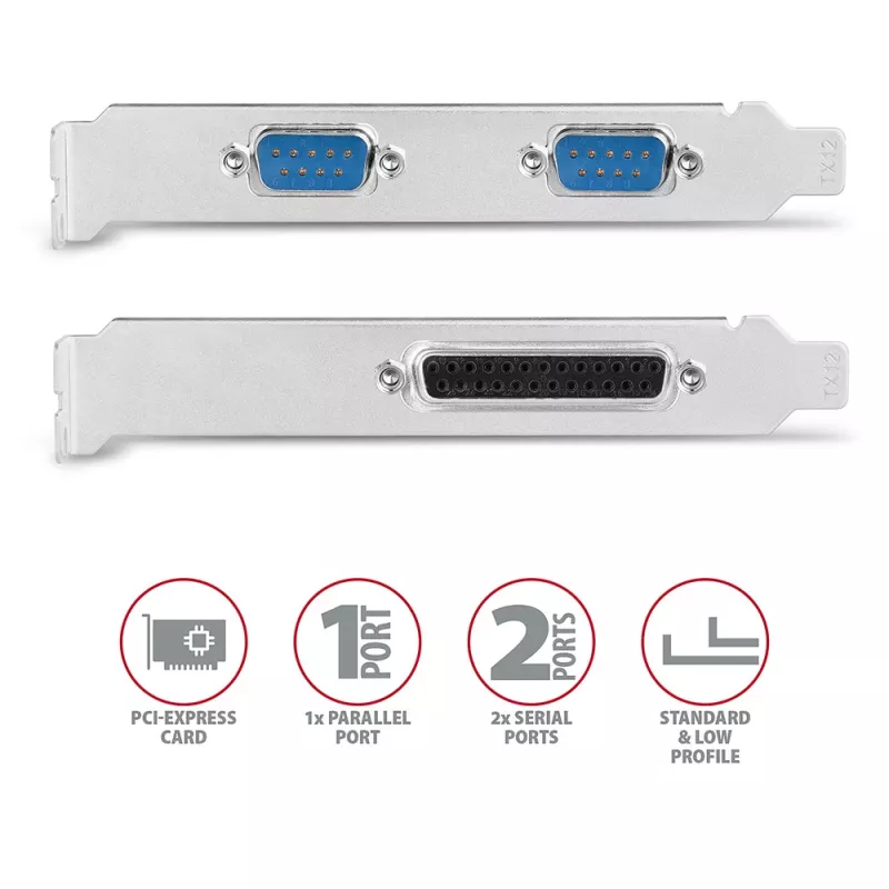 Axagon PCEA-PSN PCIe - 1x paralel & 2x serial port 250 kbps adapter w. SP & LP