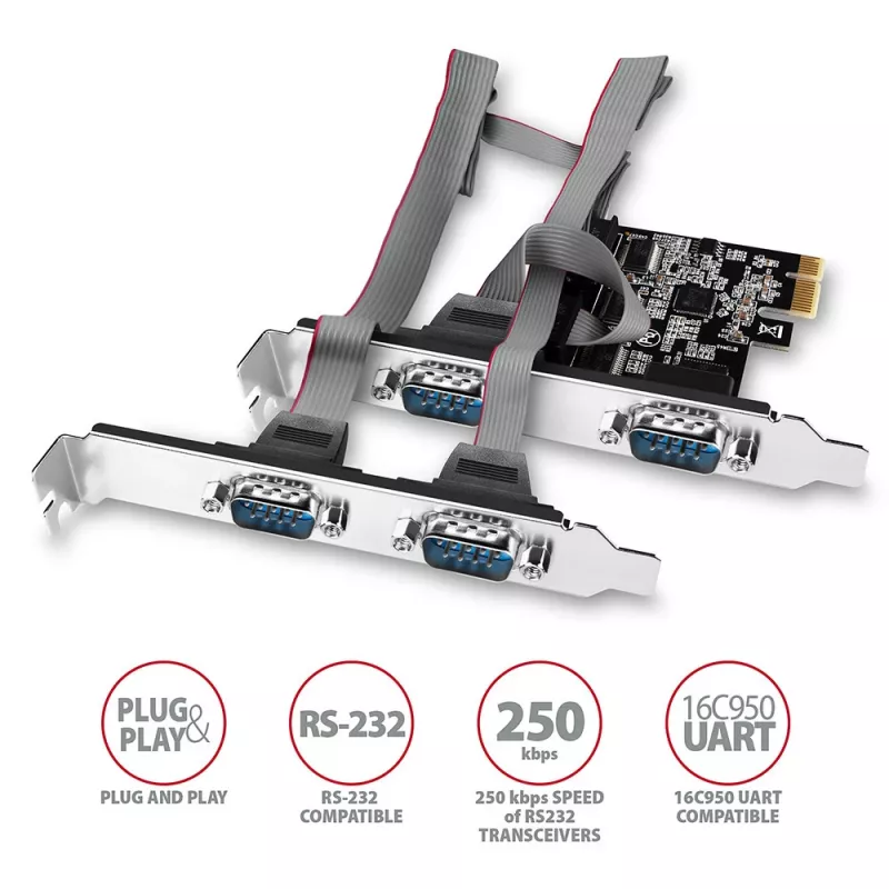 Axagon PCEA-S4N PCIe - adapter 4x port szeregowy 250 kb/s z SP i LP