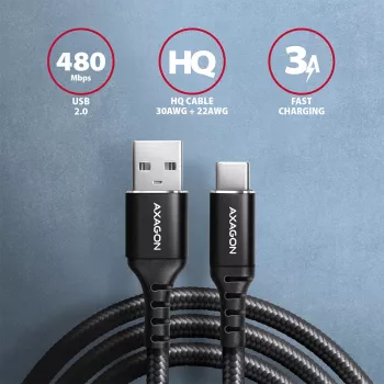 Axagon BUCM-AM10AB HQ kabel USB-C USB-A 1 m