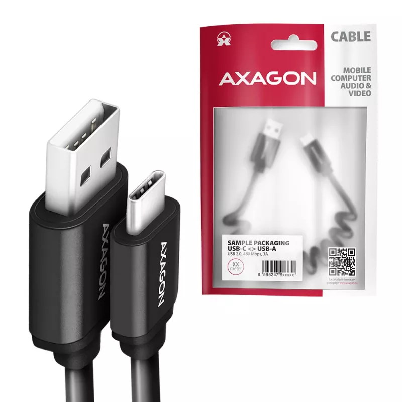 Kabel USB Axagon BUCM-AM10TB USB 2.0 0,6m USB C USB A Czarny