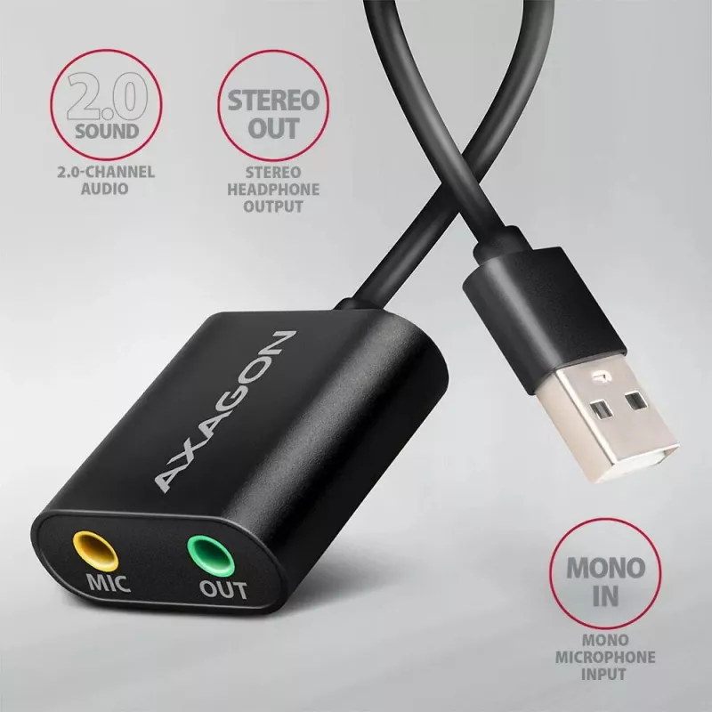 Zewnętrzny adapter audio USB AXAGON ADA-12 z 1x gniazdem 3,5 mm dla słuchawek i mikrofonu