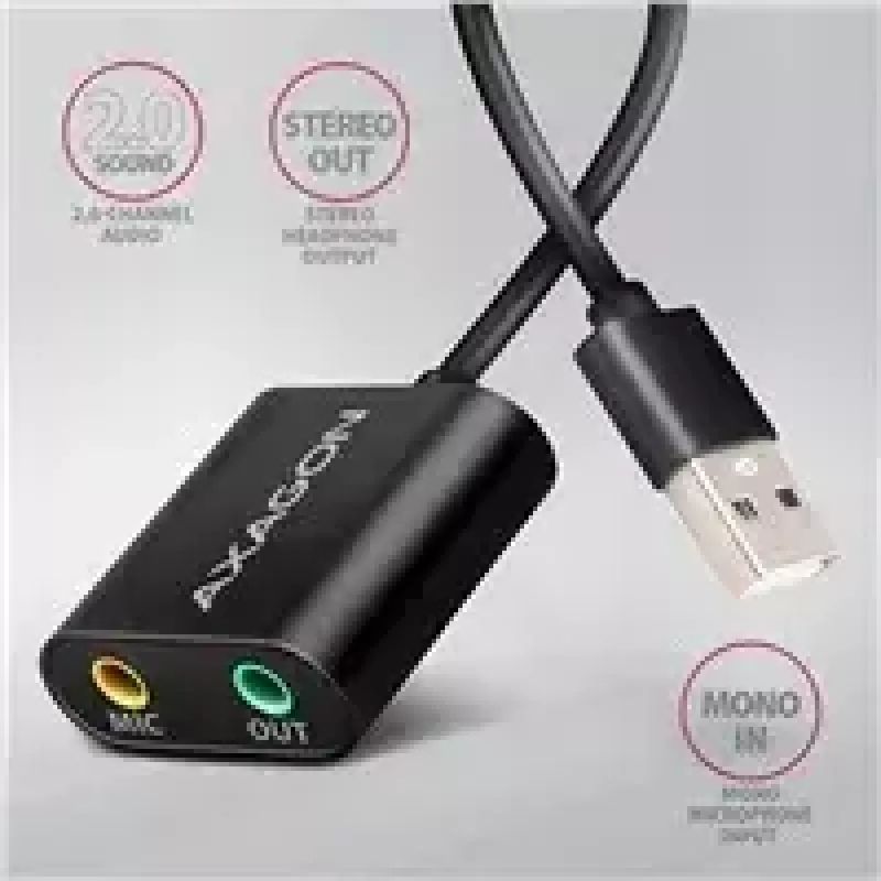 Zewnętrzny adapter audio USB AXAGON ADA-12 z 1x gniazdem 3,5 mm dla słuchawek i mikrofonu