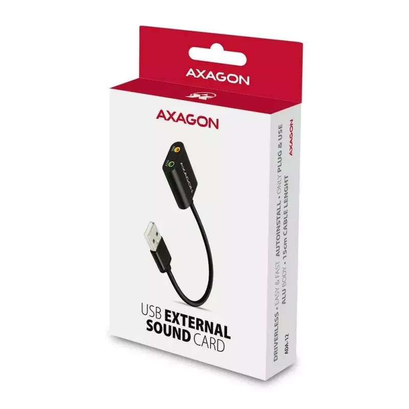 Zewnętrzny adapter audio USB AXAGON ADA-12 z 1x gniazdem 3,5 mm dla słuchawek i mikrofonu