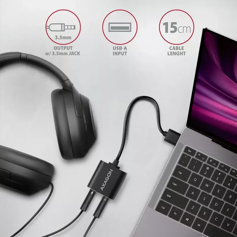 Zewnętrzny adapter audio USB AXAGON ADA-12 z 1x gniazdem 3,5 mm dla słuchawek i mikrofonu