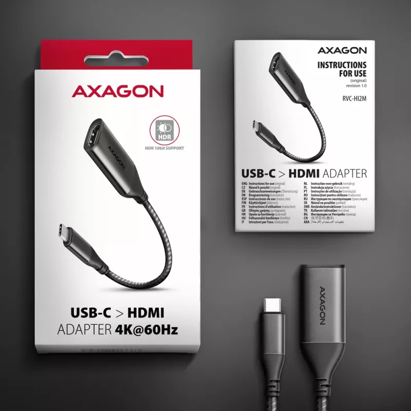 Adapter Axagon RVC-HI2M USB-C -> HDMI 2.0a 4K/60Hz HDR10