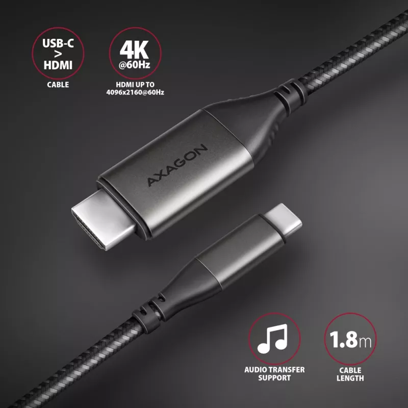 Axagon RVC-HI2MC USB-C -> HDMI 2.0a kabel 1,8 m, 4K/60Hz HDR10