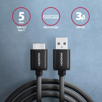 Axagon BUMM3-AM10AB SPEED Kabel Micro-B USB <> USB-A 3.2 Gen 1 1 m