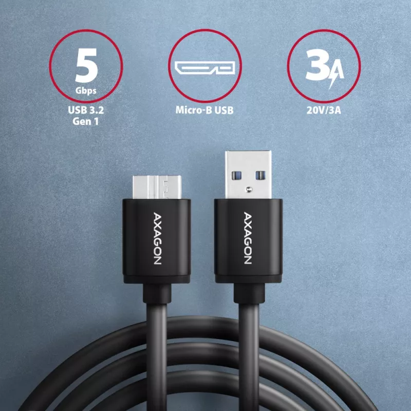 Axagon BUMM3-AM10AB SPEED Kabel Micro-B USB <> USB-A 3.2 Gen 1 1 m