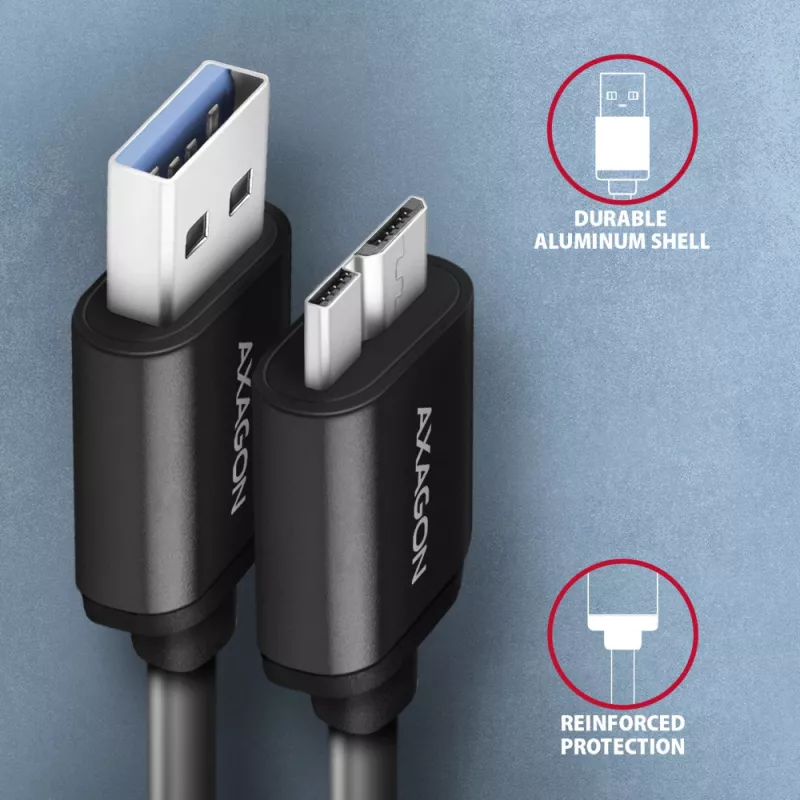 Axagon BUMM3-AM10AB SPEED Kabel Micro-B USB <> USB-A 3.2 Gen 1 1 m