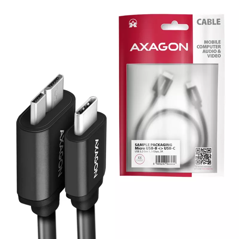 Kabel USB Axagon BUMM3-CM10AB Micro-USB B na USB C 1m Czarny