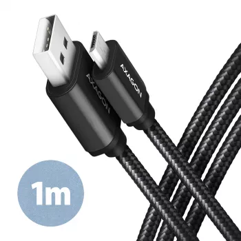 Axagon BUMM-AM10AB HQ kabel Micro USB <-> USB-A, 1m, USB 2.0, 2.4A, ALU, pleciony, czarny
