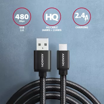 Axagon BUMM-AM15AB Kabel USB USB 2.0 1.5 m Micro-USB B USB A Czarny