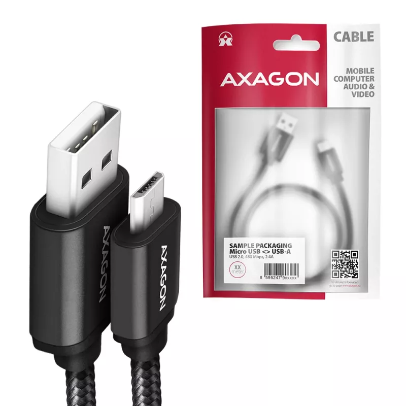 Axagon BUMM-AM15AB Kabel USB USB 2.0 1.5 m Micro-USB B USB A Czarny