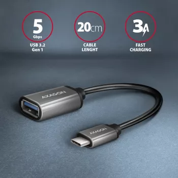 Axagon RUCM-AFAC przejściówka kablowa USB-C (M) -> USB-A (F), 20cm, USB 3.2 Gen 1, 3A, ALU