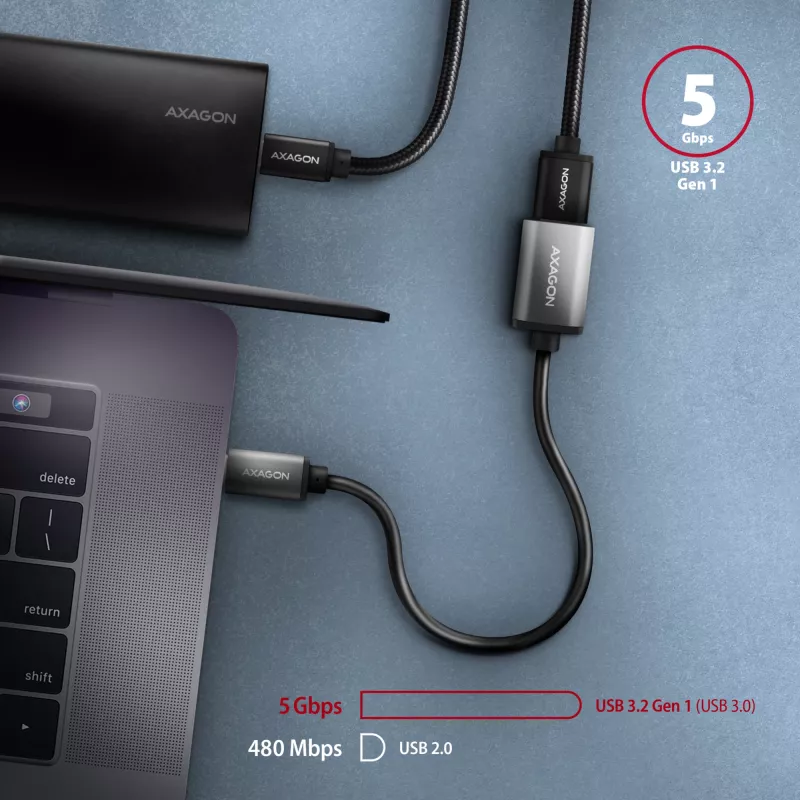 Axagon RUCM-AFAC przejściówka kablowa USB-C (M) -> USB-A (F), 20cm, USB 3.2 Gen 1, 3A, ALU
