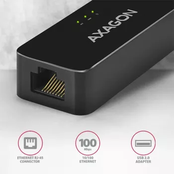 AXAGON ADE-XR USB 2.0 Type-A Fast Ethernet 10/100 adapter, czarny, 0,023 kg