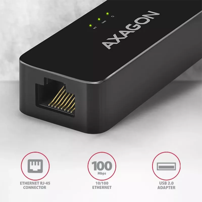 AXAGON ADE-XR adapter USB 2.0 Type-A na Fast Ethernet 10/100, RJ-45, Realtek RTL8152, czarny, 23 g