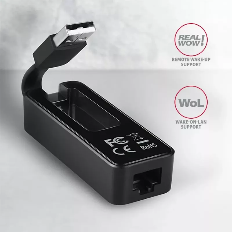 AXAGON ADE-XR adapter USB 2.0 Type-A na Fast Ethernet 10/100, RJ-45, Realtek RTL8152, czarny, 23 g
