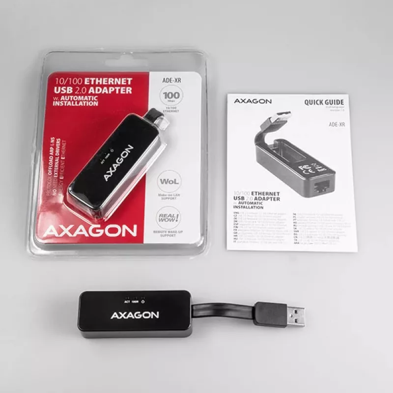 AXAGON ADE-XR adapter USB 2.0 Type-A na Fast Ethernet 10/100, RJ-45, Realtek RTL8152, czarny, 23 g