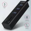 Axagon HMA-CR3A Metalowy wieloportowy hub USB 3.2 Gen 1 z trzema portami USB i czytnikiem kart