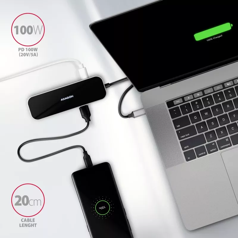 Axagon HMC-6H4A Hub USB 3.2 Gen 1, 4x USB-A, HDMI 4k/30Hz, PD 100W, kabel USB-C 20 cm