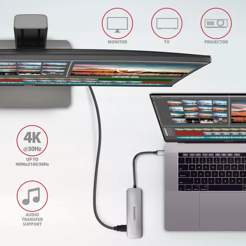 Axagon HMC-HCR3A 3x USB-A+ HDMI+ SD/microSD USB-C 3.2 Gen 1 hub 20cm Przewodowy USB 3.2 Gen 1 (3.1 Gen 1) Type-C Szary