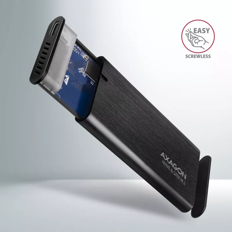 Axagon EEM2-SB2 Zewnętrzna metalowa obudowa USB-C 3.2 Gen 2 na dyski M.2 NVMe i SATA SSD. Bezśrubowa
