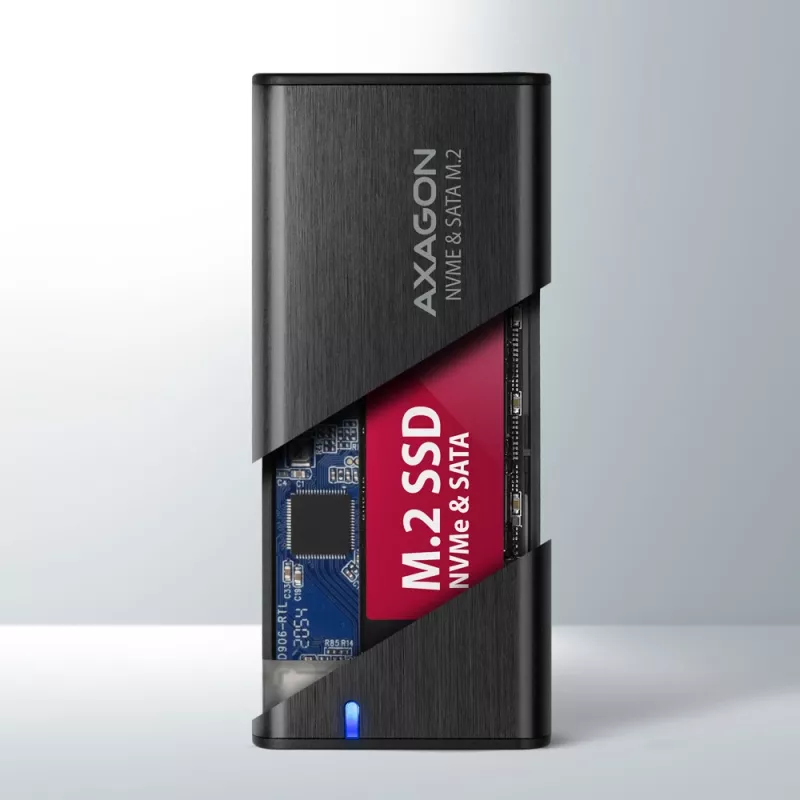 Axagon EEM2-SB2 Zewnętrzna metalowa obudowa USB-C 3.2 Gen 2 na dyski M.2 NVMe i SATA SSD. Bezśrubowa