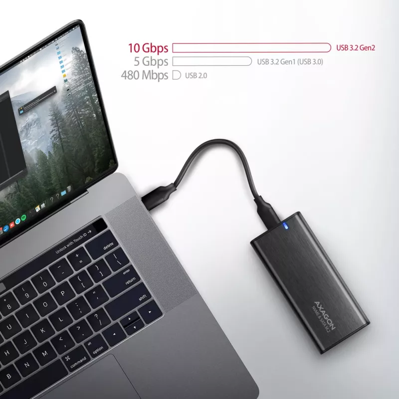 Axagon EEM2-SB2 Zewnętrzna metalowa obudowa USB-C 3.2 Gen 2 na dyski M.2 NVMe i SATA SSD. Bezśrubowa