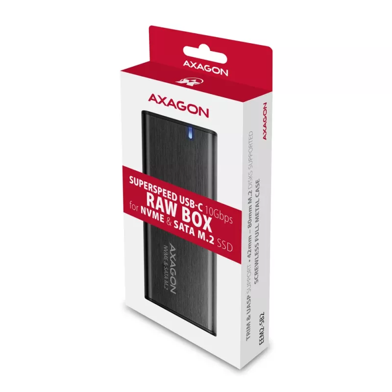 Axagon EEM2-SB2 Zewnętrzna metalowa obudowa USB-C 3.2 Gen 2 na dyski M.2 NVMe i SATA SSD. Bezśrubowa