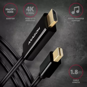 Przewód adaptera Axagon RVDM-HI14C2 Mini DisplayPort na HDMI 4K 30Hz 1,8m