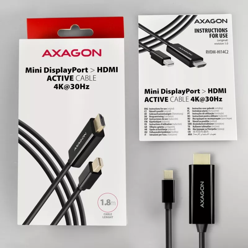 Przewód adaptera Axagon RVDM-HI14C2 Mini DisplayPort na HDMI 4K 30Hz 1,8m