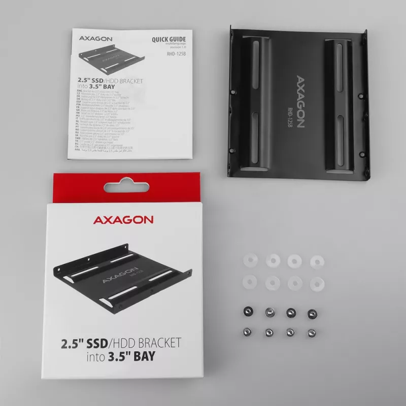 Ramka montażowa Axagon RHD-125B na 1 dysk 2,5 cala w zatoce 3,5 cala – czarny metal