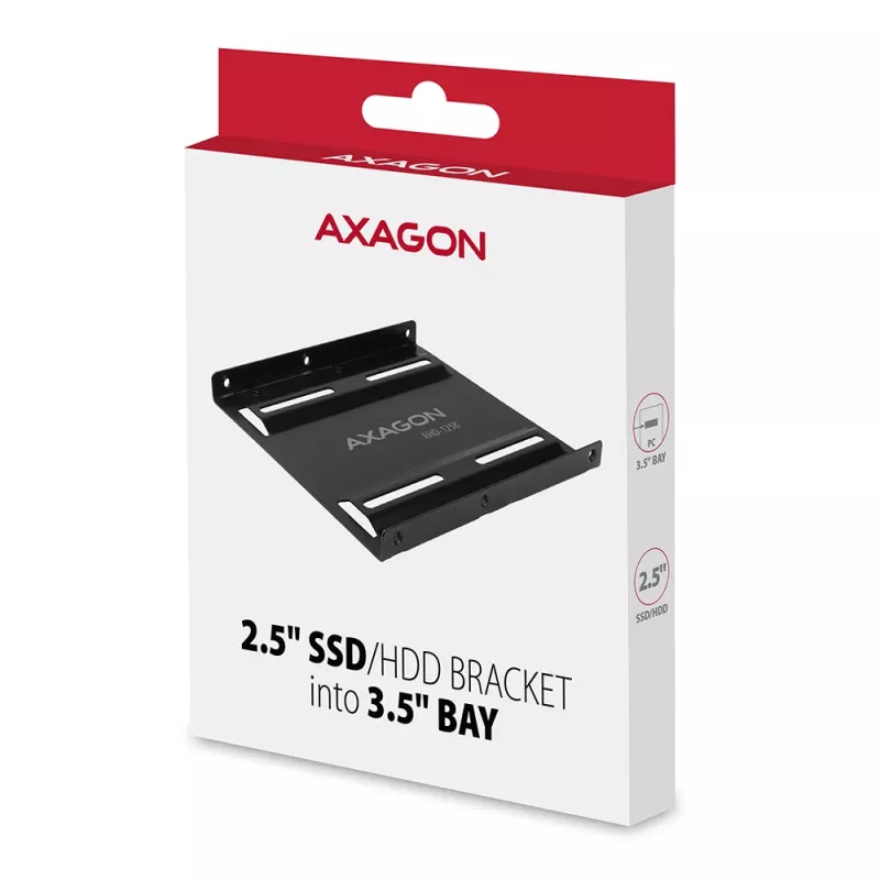 Ramka montażowa Axagon RHD-125B na 1 dysk 2,5 cala w zatoce 3,5 cala – czarny metal