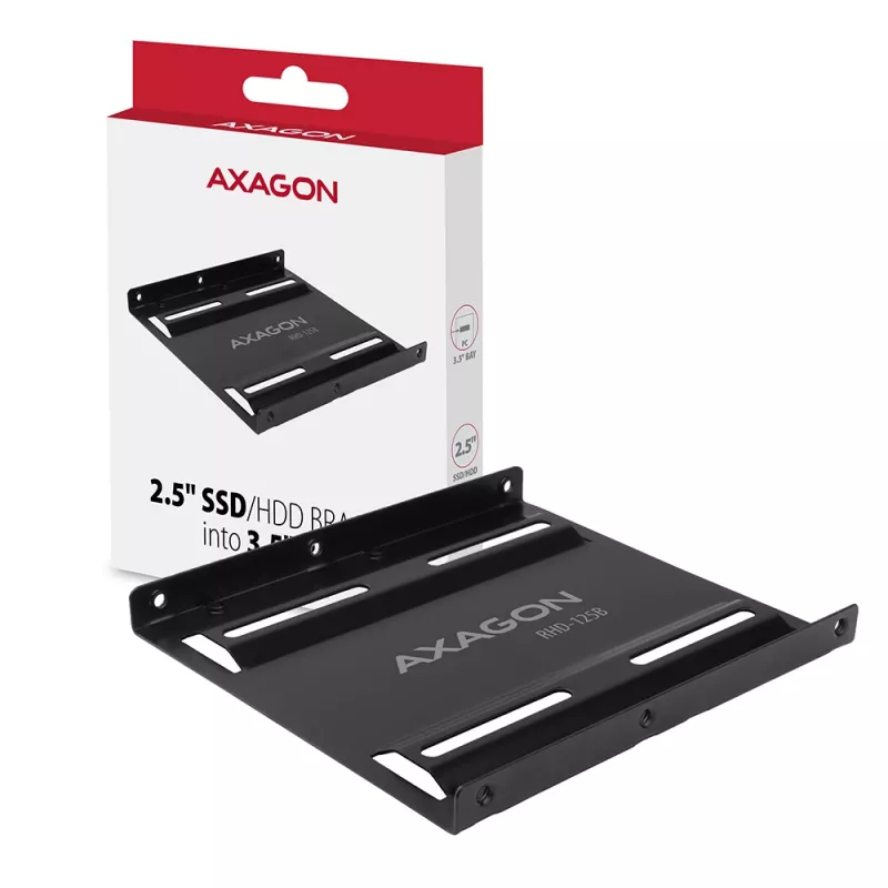 Ramka montażowa Axagon RHD-125B na 1 dysk 2,5 cala w zatoce 3,5 cala – czarny metal