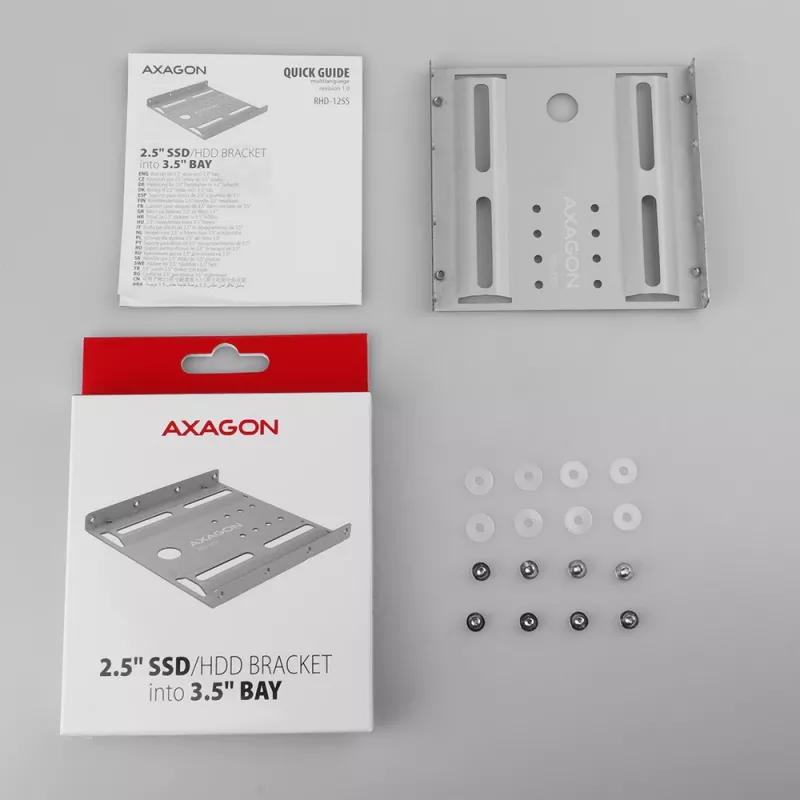 Axagon RHD-125S uchwyt na 1 dysk 2,5 cala HDD/SSD do zatoki 3,5 cala, metal, szary