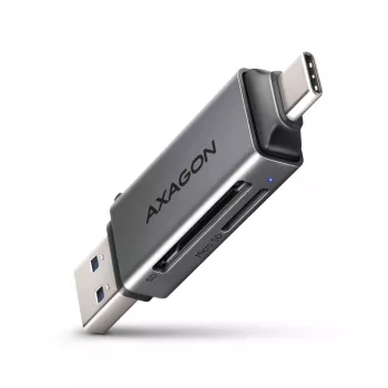 Axagon CRE-DAC USB-C+ USB-A 5 Gbps MINI 2 gniazda i LUN czytnik kart SD/microSD USB 3.0 Type-A/Type-C Szary
