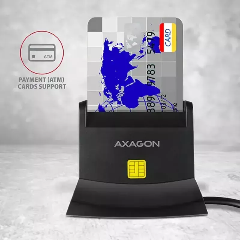 Czytnik kart inteligentnych Axagon CRE-SM2 USB 2.0 Czarny, kabel 1,3 m