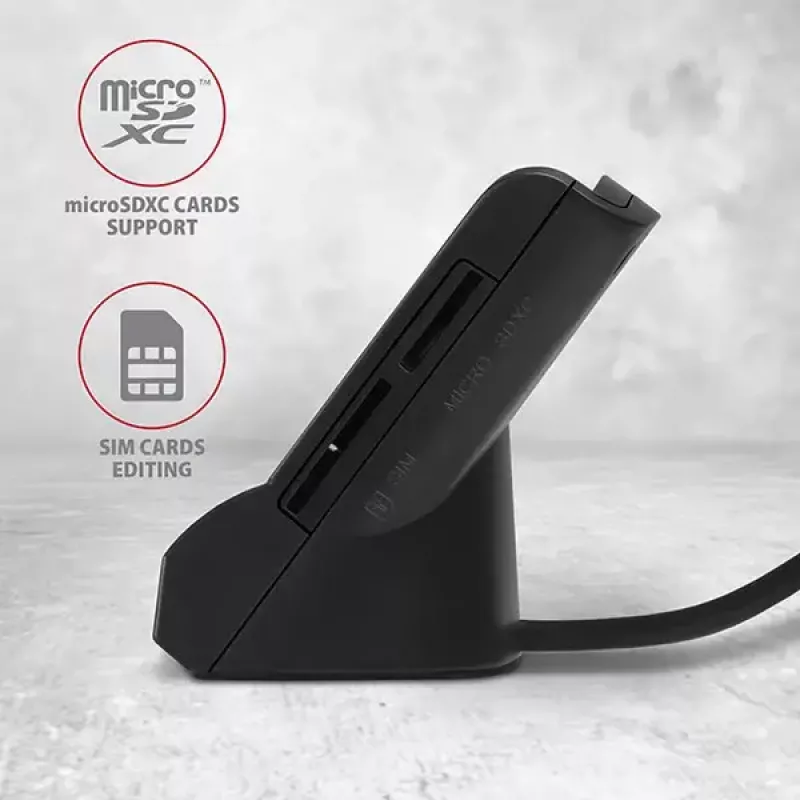 Czytnik kart inteligentnych Axagon CRE-SM2 USB 2.0 Czarny, kabel 1,3 m
