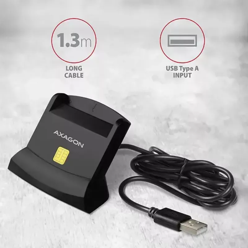 Czytnik kart inteligentnych Axagon CRE-SM2 USB 2.0 Czarny, kabel 1,3 m