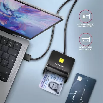 Axagon CRE-SM3N USB-A Czytnik kart inteligentnych/dowodów osobistych FlatReader, USB 2.0, 1,3 m, Czarny, 57 g