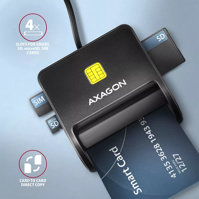 Axagon CRE-SM3SD USB Czytnik kart inteligentnych & SD/microSD/SIM Płaski czytnik kart inteligentnych Wewnętrzny USB 2.0 Czarny
