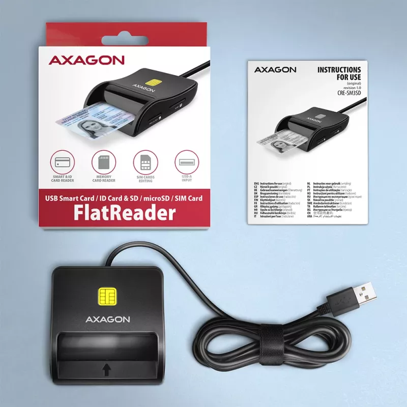 Axagon CRE-SM3SD USB Czytnik kart inteligentnych & SD/microSD/SIM Płaski czytnik kart inteligentnych Wewnętrzny USB 2.0 Czarny