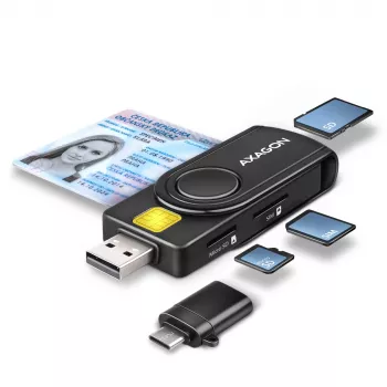 Axagon CRE-SMP2A USB Smart card & SD/microSD/SIM PocketReader czytnik kart inteligentnych Wewnętrzny USB Type-A/USB Type-C Czarny