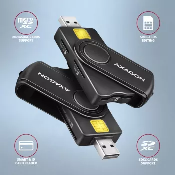 Axagon CRE-SMP2A USB Smart card & SD/microSD/SIM PocketReader czytnik kart inteligentnych Wewnętrzny USB Type-A/USB Type-C Czarny