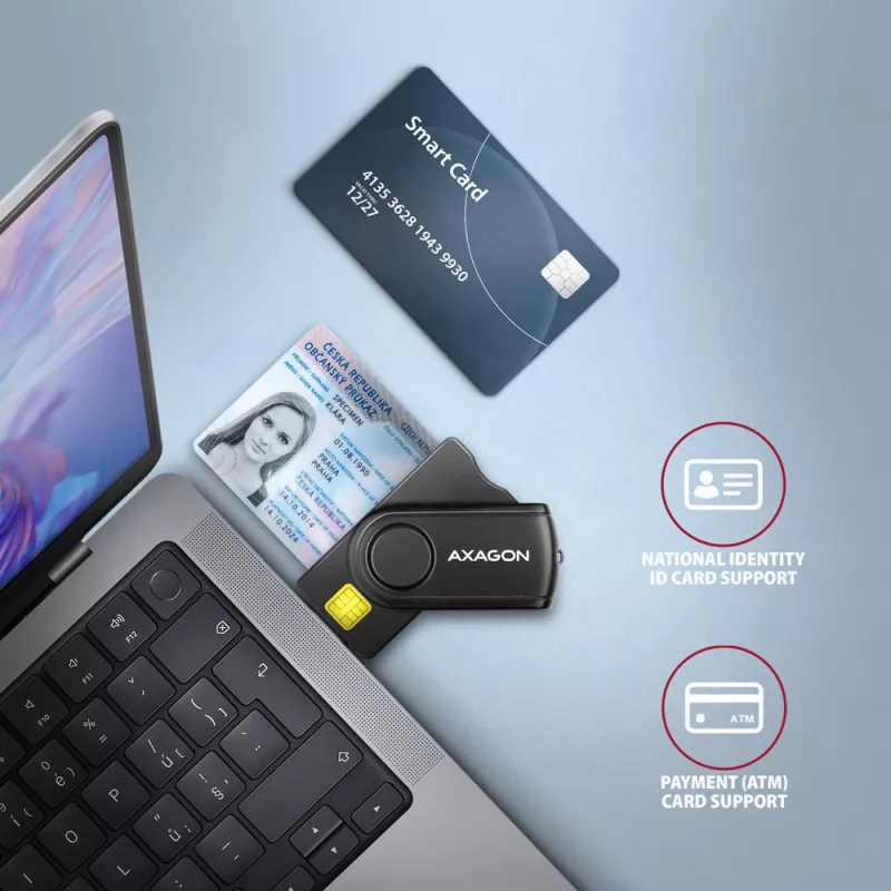 Axagon CRE-SMP2A USB Smart card & SD/microSD/SIM PocketReader czytnik kart inteligentnych Wewnętrzny USB Type-A/USB Type-C Czarny