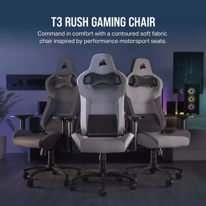 Uniwersalny fotel gamingowy Corsair T3 RUSH 2023 z wyściełanym siedziskiem, antracytowy szary