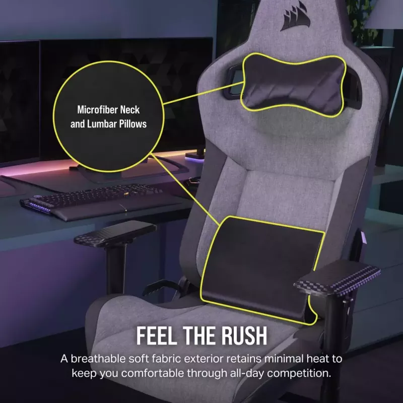 Uniwersalny fotel gamingowy Corsair T3 RUSH 2023 z wyściełanym siedziskiem, antracytowy szary