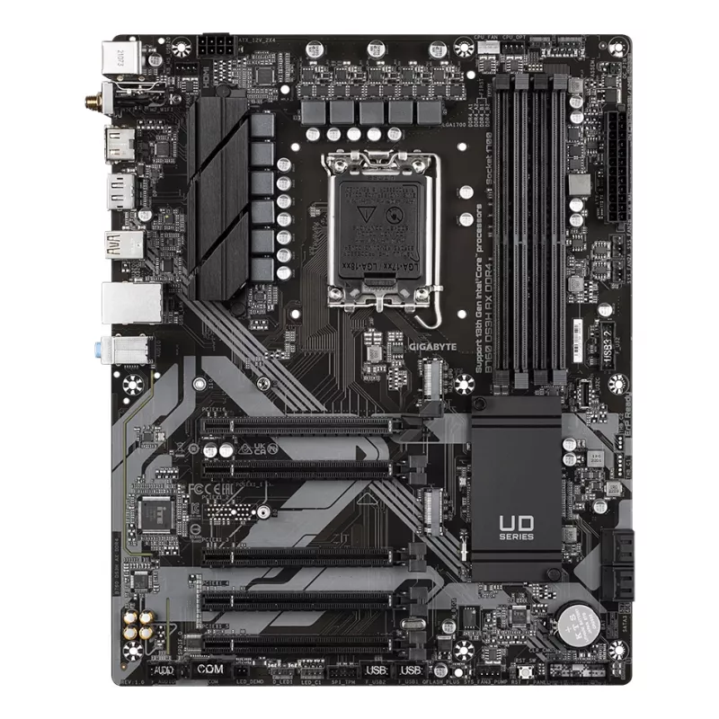 Płyta główna GIGABYTE B760 DS3H AX DDR4 - obsługuje procesory Intel Core 14. generacji, 8+2+1 faz cyfrowy VRM, do 5333 MHz DDR4 (OC), 2xPCIe 4.0 M.2, Wi-Fi 6E, GbE LAN, USB 3.2 Gen 2